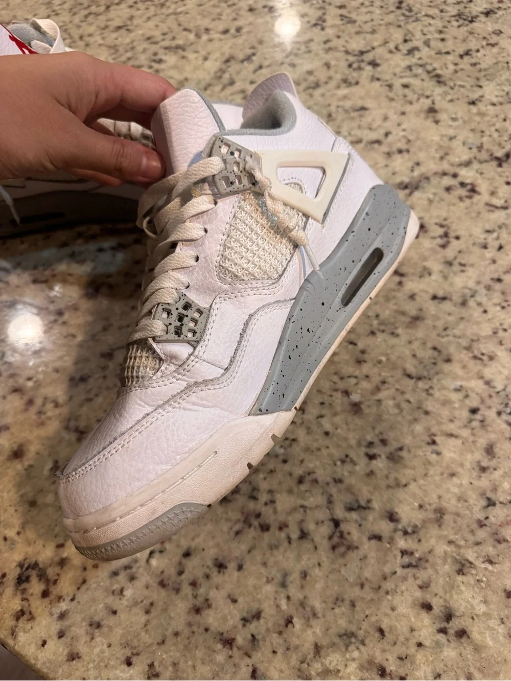 Jordan White and Gray Low Top Sneakers with Red Jumpman